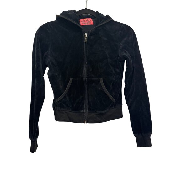 vintage Juicy Couture Velour Hoodie Jacket Women’s Size L Black With Rhinestone - Picture 2 of 6